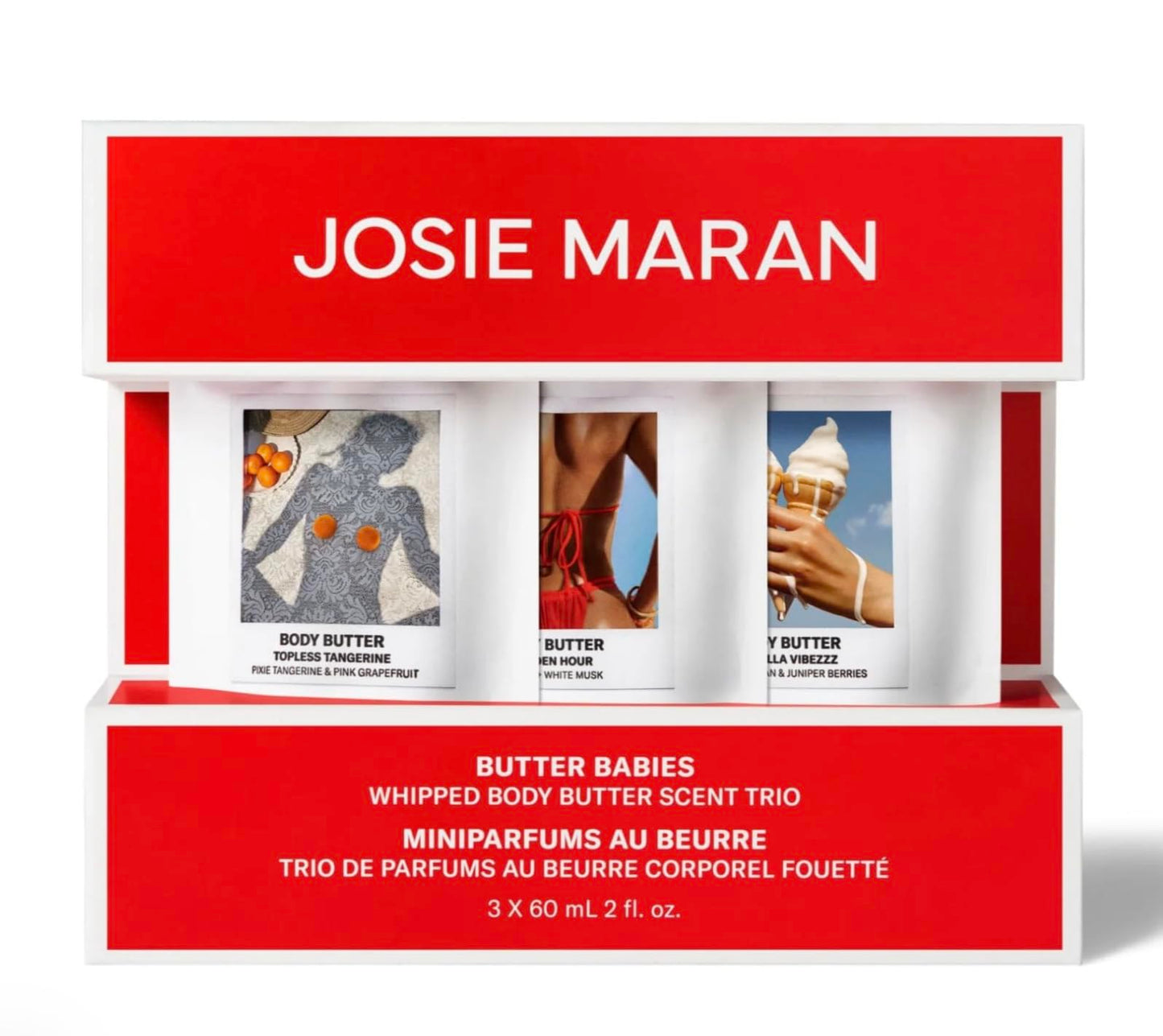 Josie Maran Butter Babies 3-Piece Body Butter Minis Kit | Whipped Argan Oil Body Butter Trio Cream | Hydrating and Moisturizing | 3 x 60 mL 2 fl. oz.