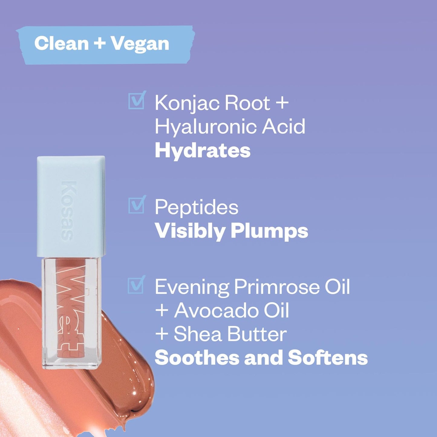 Kosas Wet Lip Oil Gloss - Hydrating Lip Plumping Treatment with Hyaluronic Acid & Peptides, Non-Sticky Finish (Dip)