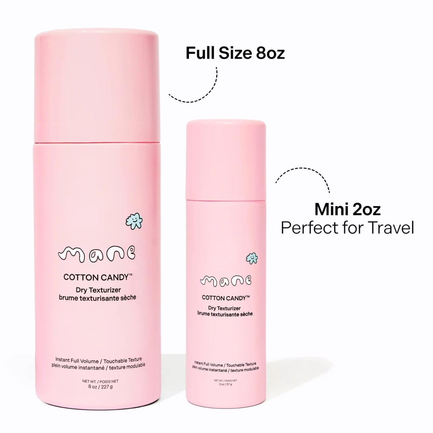 Mane Cotton Candy Travel Size Dry Texture Spray - Volumizing Spray for Fine Hair - Lightweight Hair Styling Spray with Root Lift & Soft Tousled