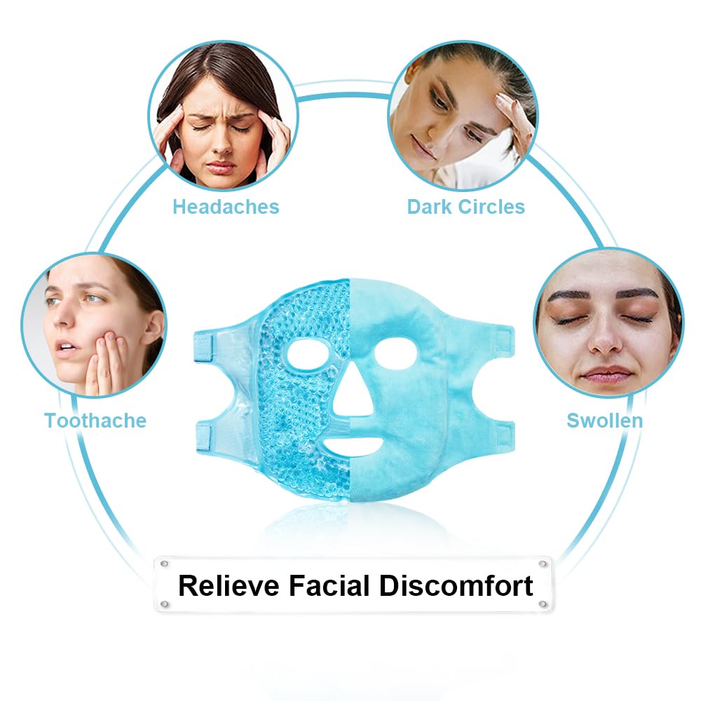 CONBELLA Cold Face Eye Masks Ice Face Mask Hot Cold Compress For Dark Circles, Puffiness, Migraines, Headache, Stress, Redness, Cooling Face Masks