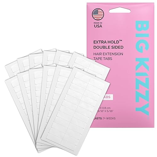 Big Kizzy Extra Hold Double Sided Hair Extension Tape - 600 tabs replacement tape - Strong hold of 6-8+ weeks - Made in USA