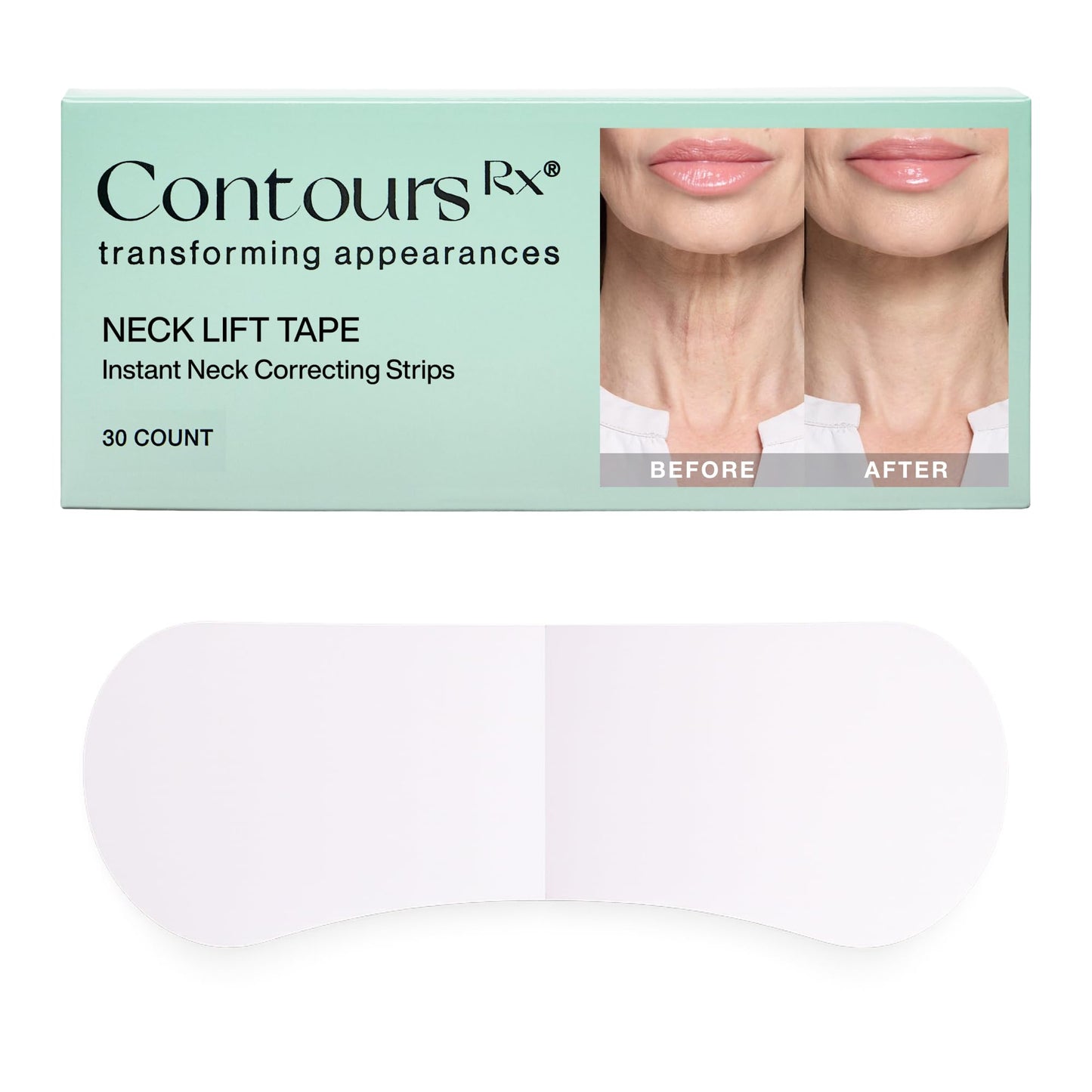 Contours Rx Neck Tightening Tape (30 Count) - Moisturizing Invisible Neck & Décolleté Strips - Instantly Smoothens & Tightens Neckline - Cosmetic Tape