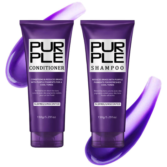 Purple Shampoo and Conditioner Set for Blonde, Silver, Brown, Bleached, Highlighted Hair, Color Treated Hair, Enhance Blonde Tones, Repair Damaged