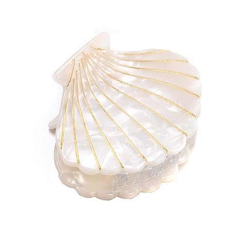 Women Fashion Shell Shape Claw Clips Acrylic Resin Jaw Clip Hair Clamps Marble Pattern Hairpins Hair Accessories (White)