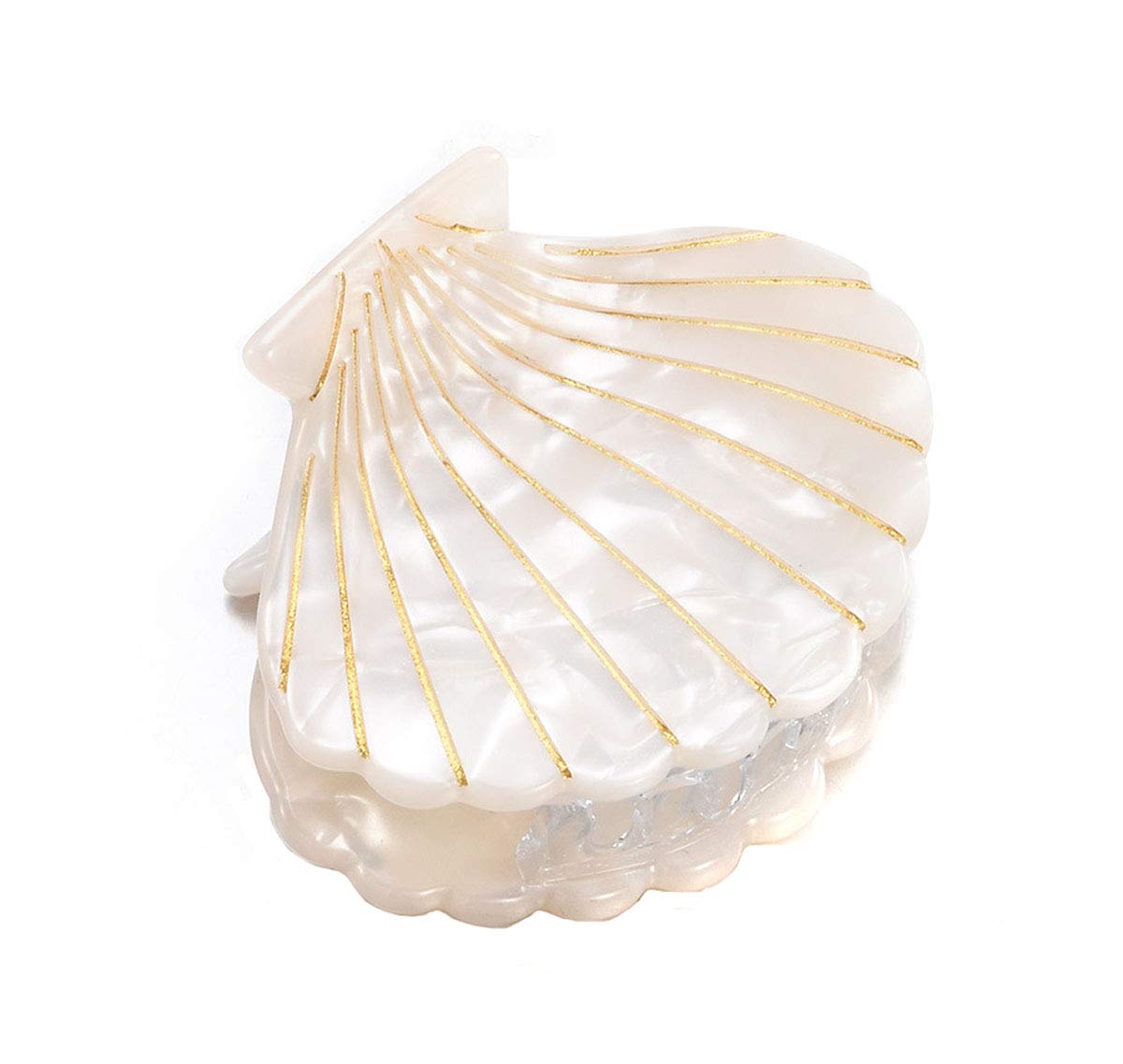 Women Fashion Shell Shape Claw Clips Acrylic Resin Jaw Clip Hair Clamps Marble Pattern Hairpins Hair Accessories (White)
