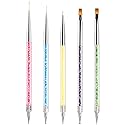 Nail Art Brushes 5 Pcs Double Ended Fine Nail Liner Brush Dotting Pen Nail Gel Polish Detail Drawing Tools