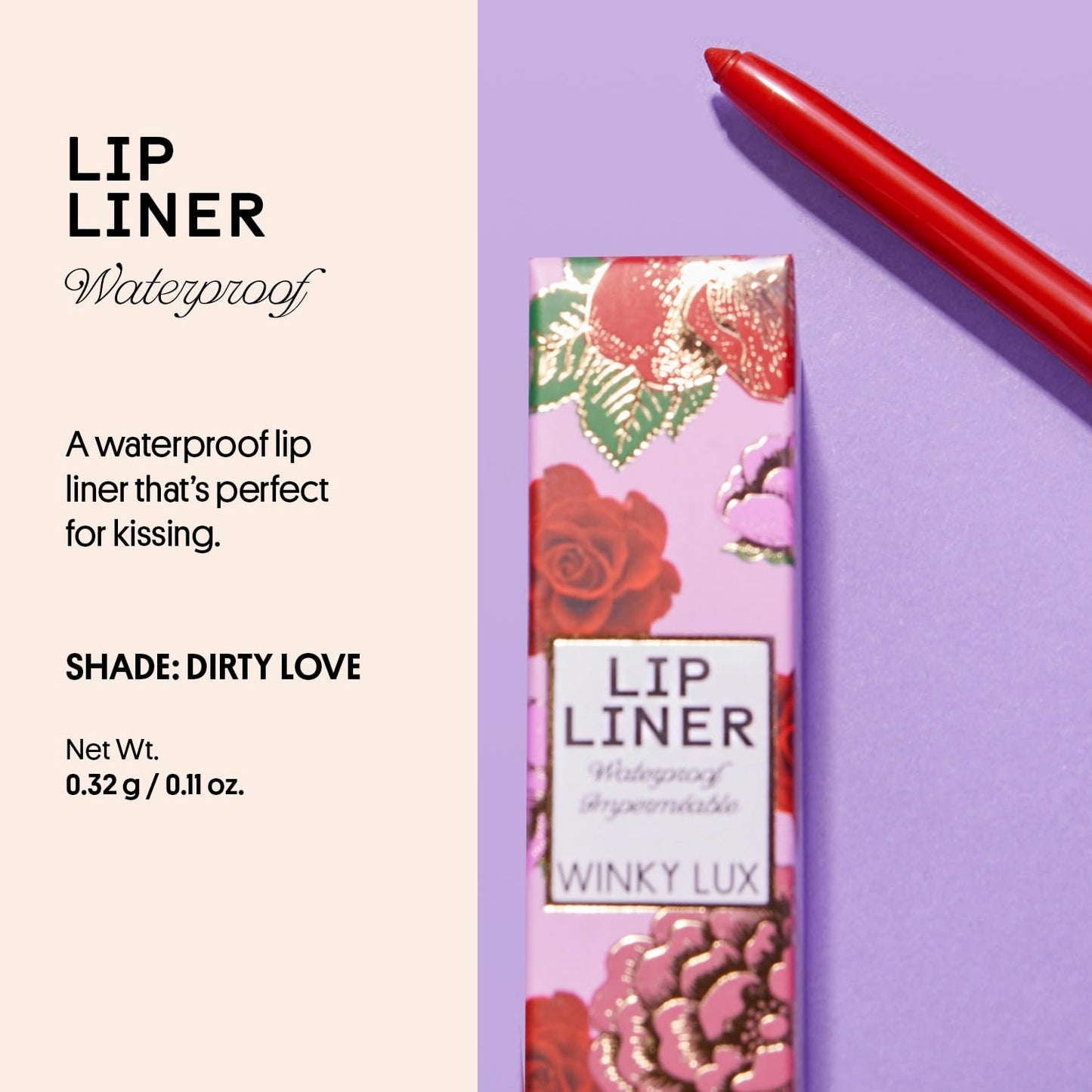 Winky Lux Dirty Love Demi Matte Lip Liner Pencil - Vibrant Red Lipliner, Waterproof Long Lasting Formula, Creamy Retractable Tip For Precision