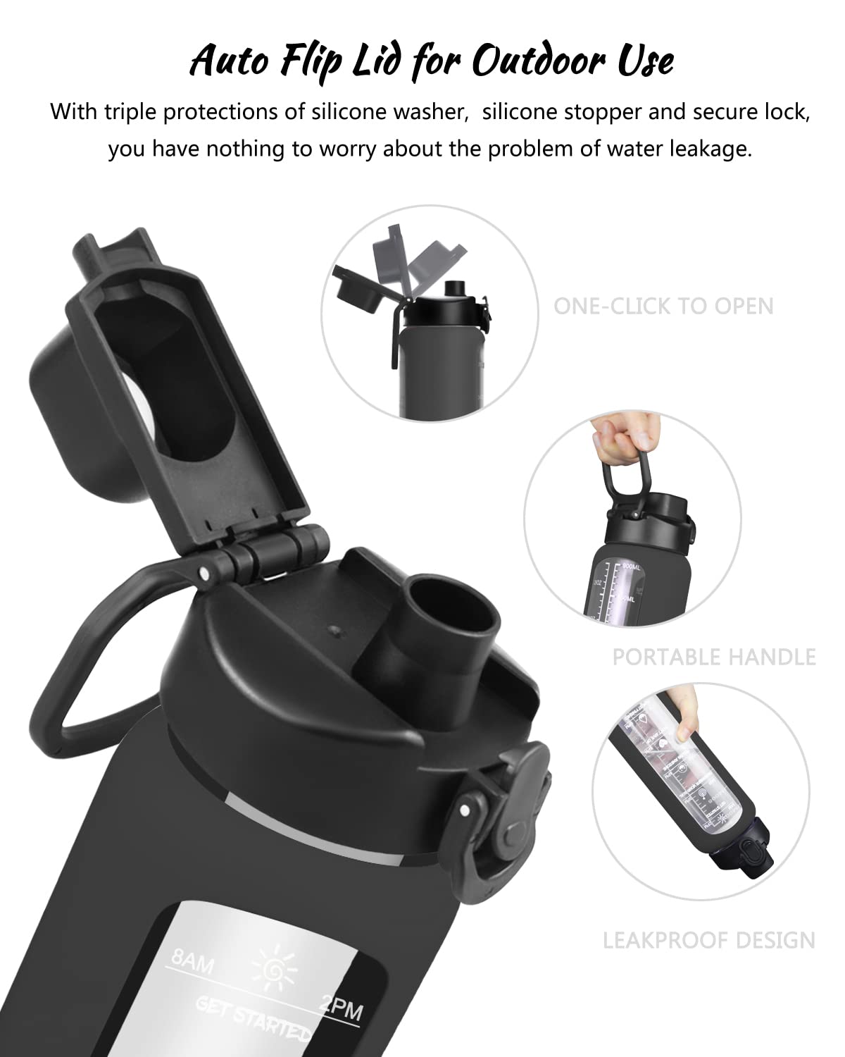 Nefeeko 32 oz Glass Water Bottles with Straw, Time Marker, Motivational 1 Liter BPA FREE Leakproof Reusable Glass Water Bottle with Silicone Sleeve