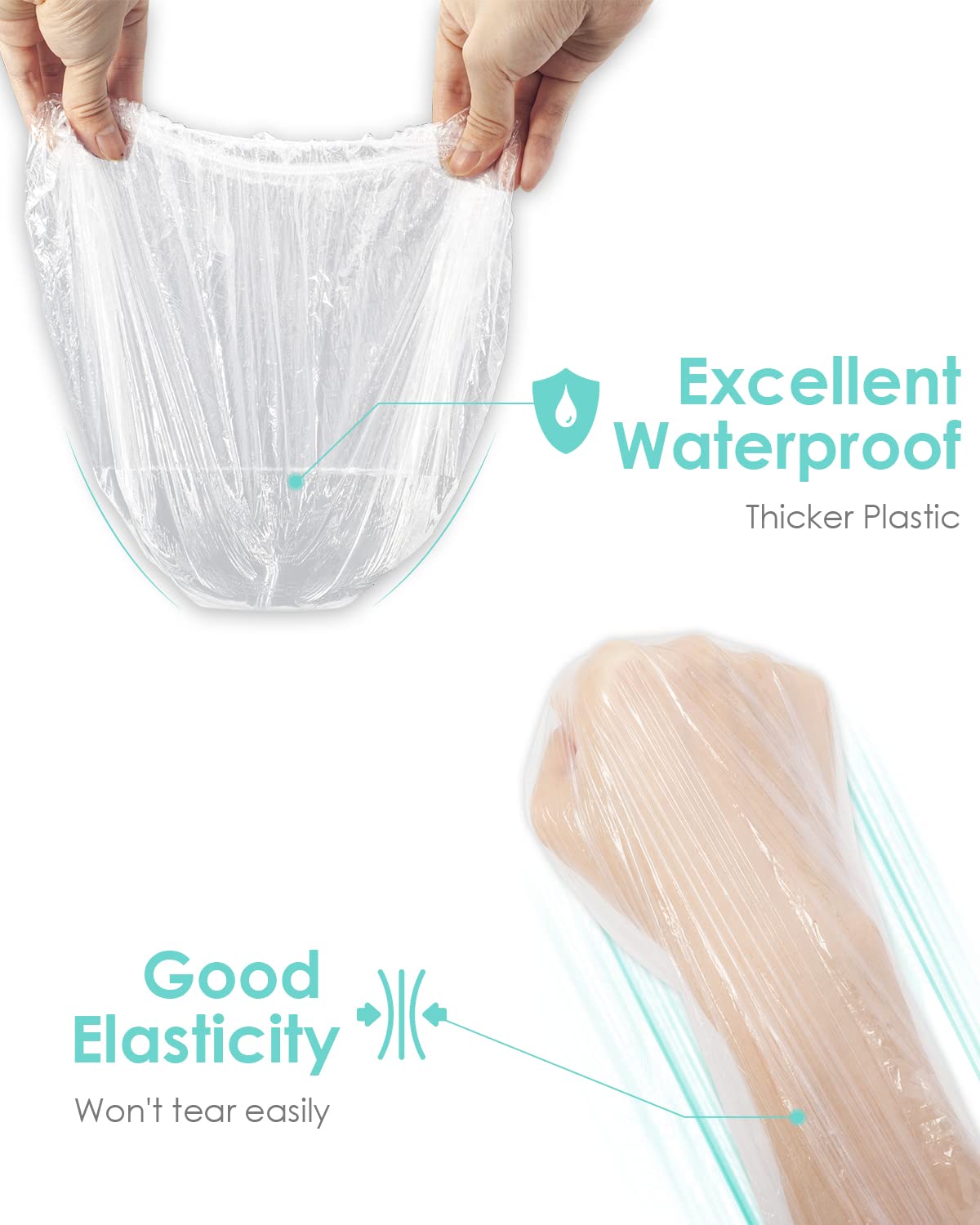 Auban 50 PCS Shower Cap Disposable,Bath Caps Larger Thick Clear Waterproof Plastic Elastic Hair Bath Caps For Women Hotel Travel Essentials