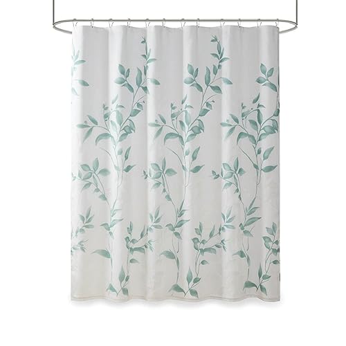 Madison Park Cecily Shower Curtain, Luxurious Botanical Leaf Print, Modern Serene Bathroom Décor, Machine Washable Bath Privacy Screen, 72x72, Seafoam