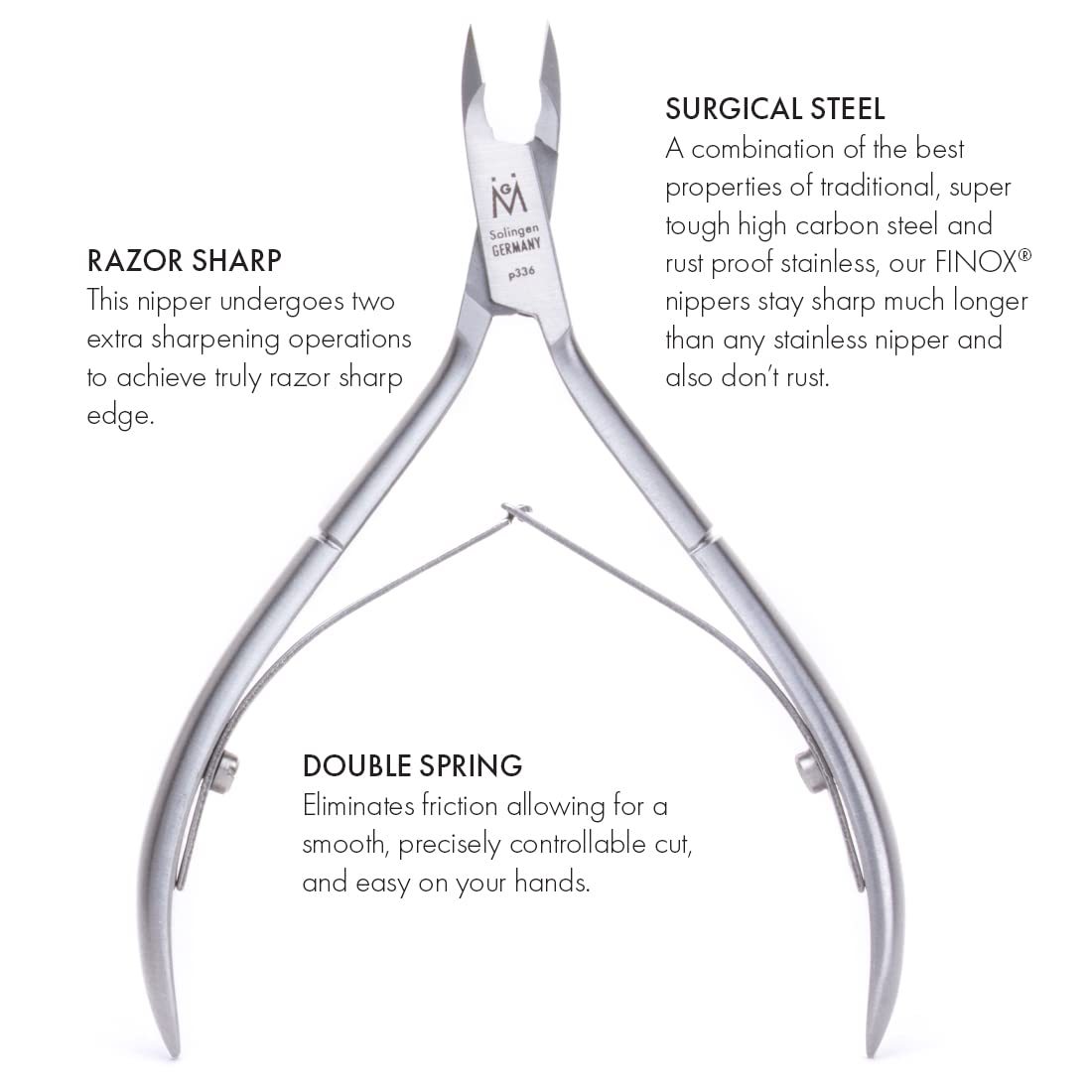 GERMANIKURE Luxury Cuticle Nipper in Leather Case, Double Sharpened, Ethically Made in Solingen Germany