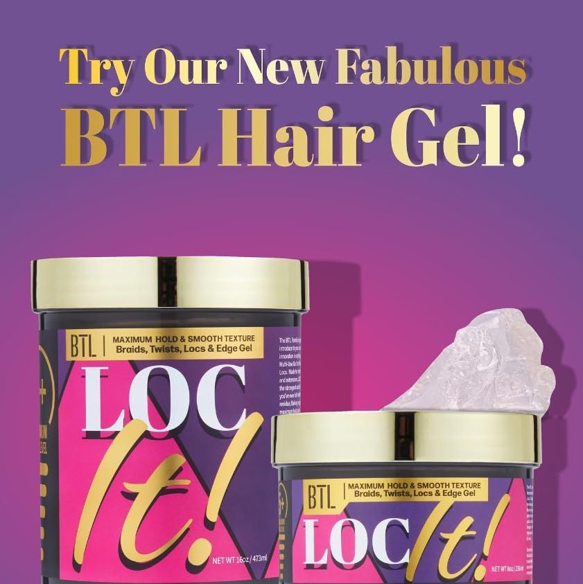 BTL LOC IT! Styling Gel, 16 Oz - Strong Hold, Shine-Boosting, Residue-Free - Ideal for Braids, Twists, Locs, Edges - Suitable for Natural Hair