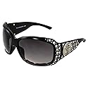 Rodeo Queen Mercy Padded Motorcycle Cross Sunglasses for Women Black Frame w/Bling Rhinestones & Smoke Gradient Lens