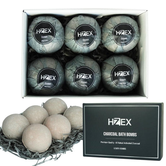 HZEX Charcoal Activated Bath Bombs for Men - Detox with Handmade Organic 6 Pack Bath Bomb Set, up to 3 Scents (Sandalwood, Bergamot, Ocean) Beauty and Personal Care HZEX