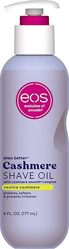 eos Cashmere Shave Oil - Vanilla Cashmere, Moisturizing Shave Oil with Shea Butter & Glycerin, Helps Prevents Irritation & Razor Burn, Vegan, 6 fl oz