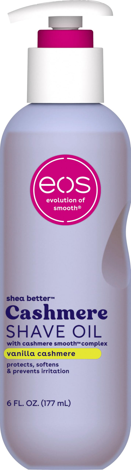 eos Cashmere Shave Oil - Vanilla Cashmere, Moisturizing Shave Oil with Shea Butter & Glycerin, Helps Prevents Irritation & Razor Burn, Vegan, 6 fl oz