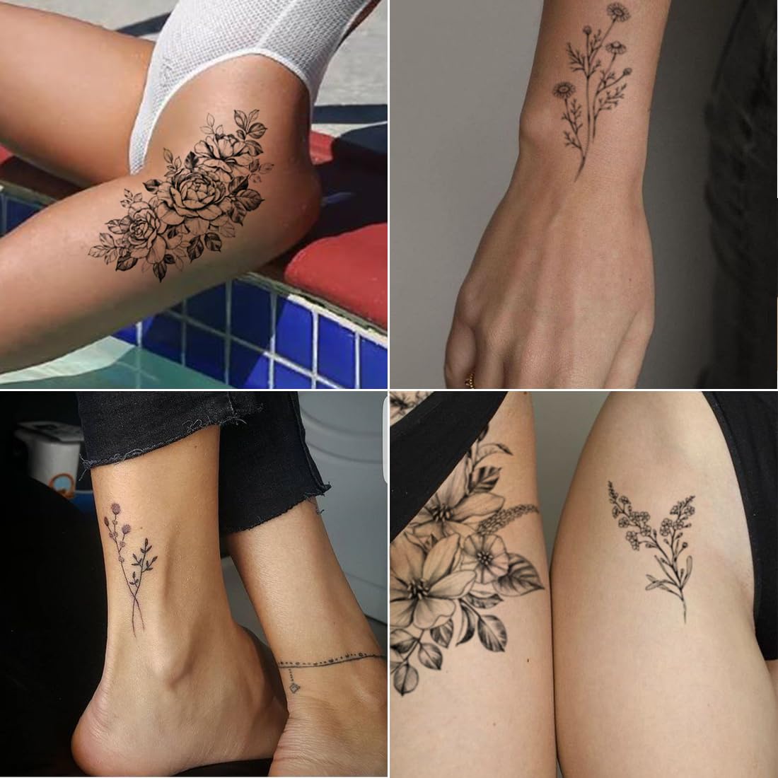 CHARLENT 23 Sheets Flower Temporary Tattoos For Women - Waterproof Realistic Rose Orchid Tattoos Tiny Branch Sketch Fake Tattoos for Women Body Art Beauty and Personal Care CHARLENT