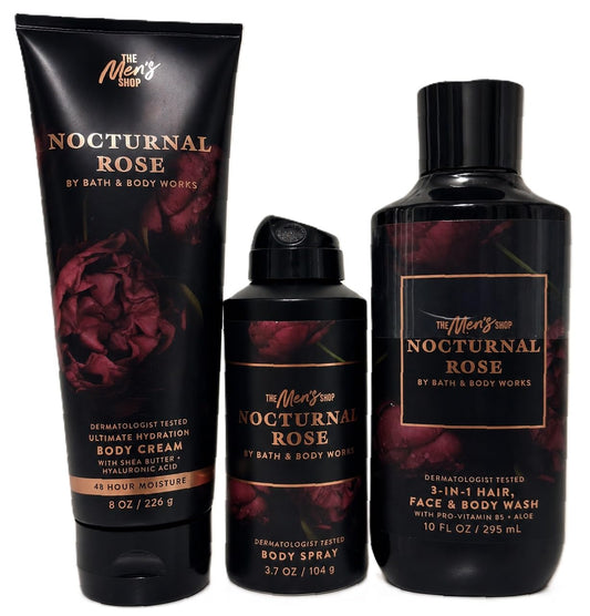 Bath & Body Works The Men's Shop - Nocturnal Rose 3 Piece Body Care Set - Spray, Cream, and Wash Beauty & Personal Care Bath & Body Works