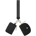 Keychain Wallet Mini Zip Around Wristlet Wallets For Women Detachable Dual Pouch Portable Coin Purse Small With Rfid Blocking (Black & Gold Hardware)