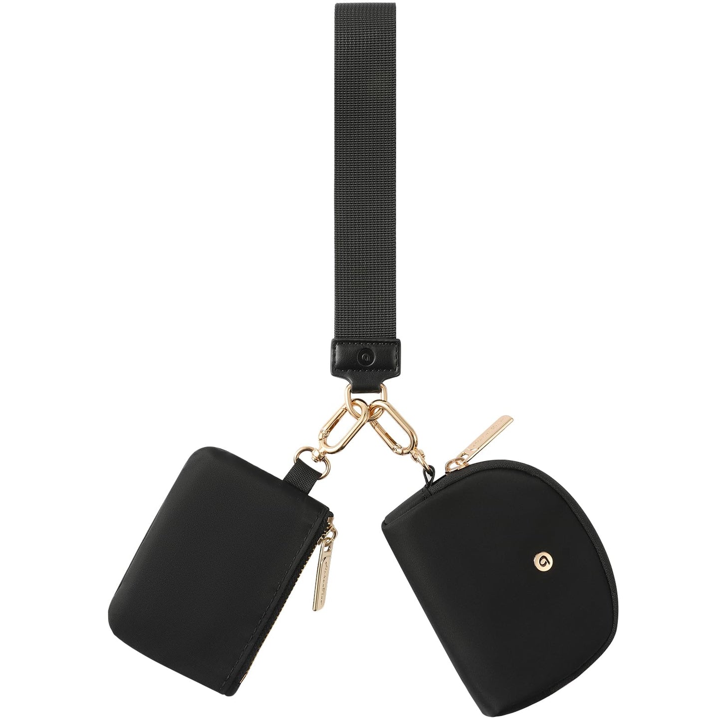 Keychain Wallet Mini Zip Around Wristlet Wallets For Women Detachable Dual Pouch Portable Coin Purse Small With Rfid Blocking (Black & Gold Hardware)