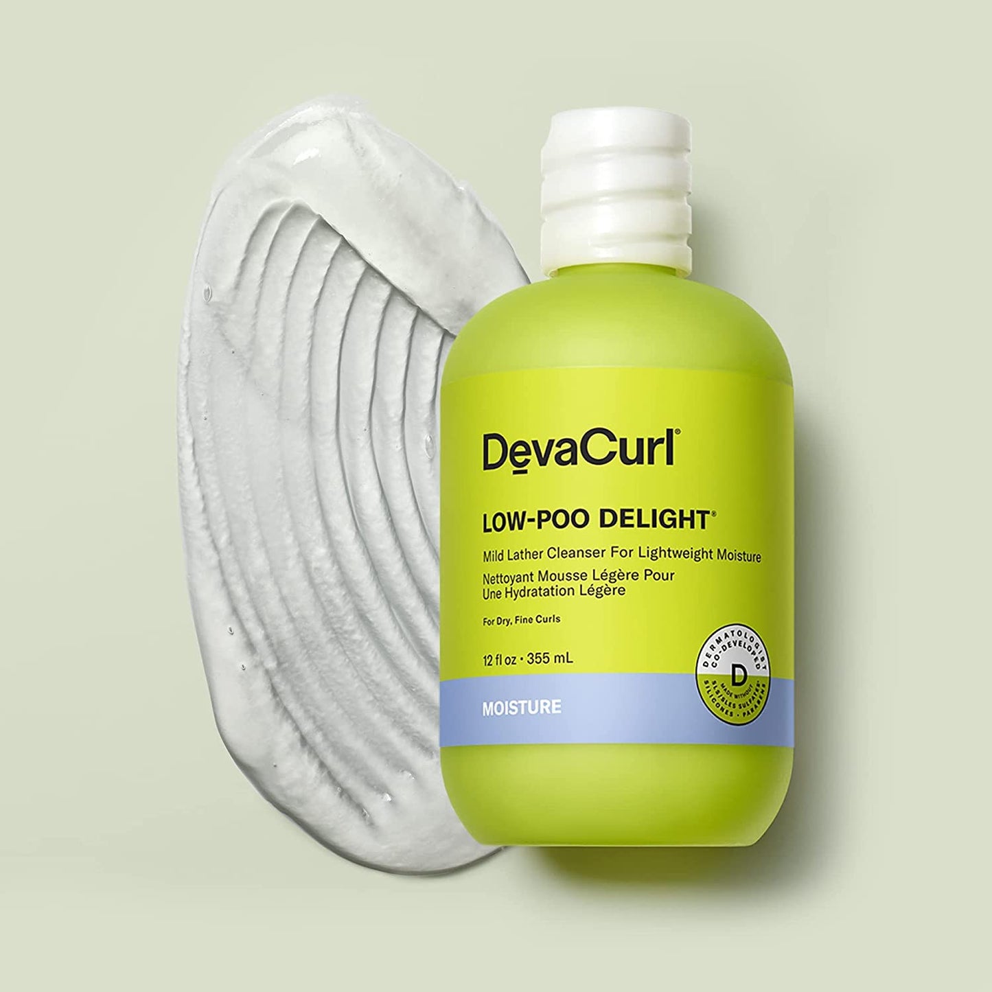 DevaCurl Low-Poo Delight Mild Lather Cleanser for Lightweight Moisture, Green Oasis, 12 fl. oz.