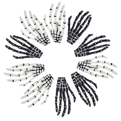 5 Pairs White and Black 3" Skeleton Hands Hair Clips Skull Bone Shape Hairpins Halloween Party Accessories