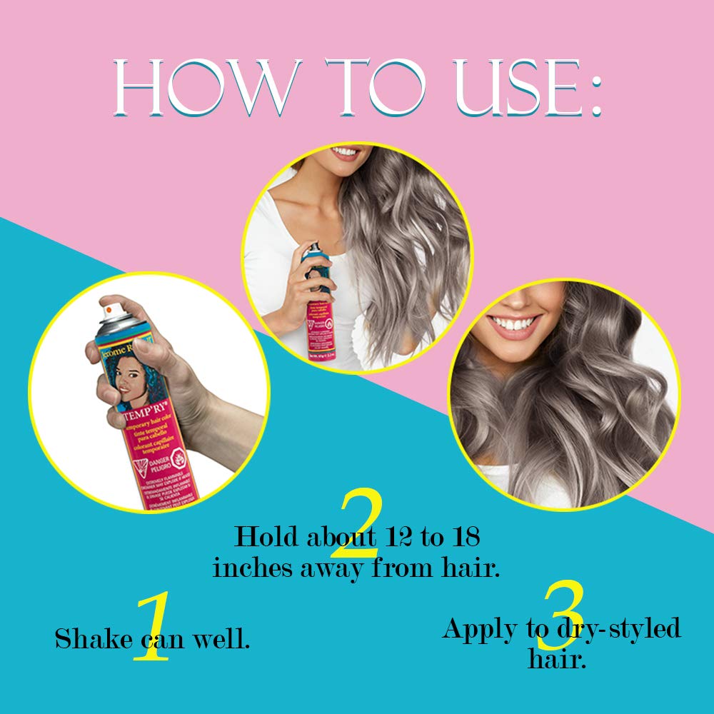 Jerome Russell Temp’rye Silver Temporary Hair Color Spray - Intense Spray-On Fast-Drying Non-Sticky, Cruelty-Free BPA-Free, 2.2 oz, 3 Pack