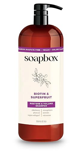 Soapbox Biotin Shampoo, Biotin & Collagen Super Fruit Shampoo for Thin, Fine, Thinning Hair | Volumizing & Repairing to Promote Hair Growth, Strength