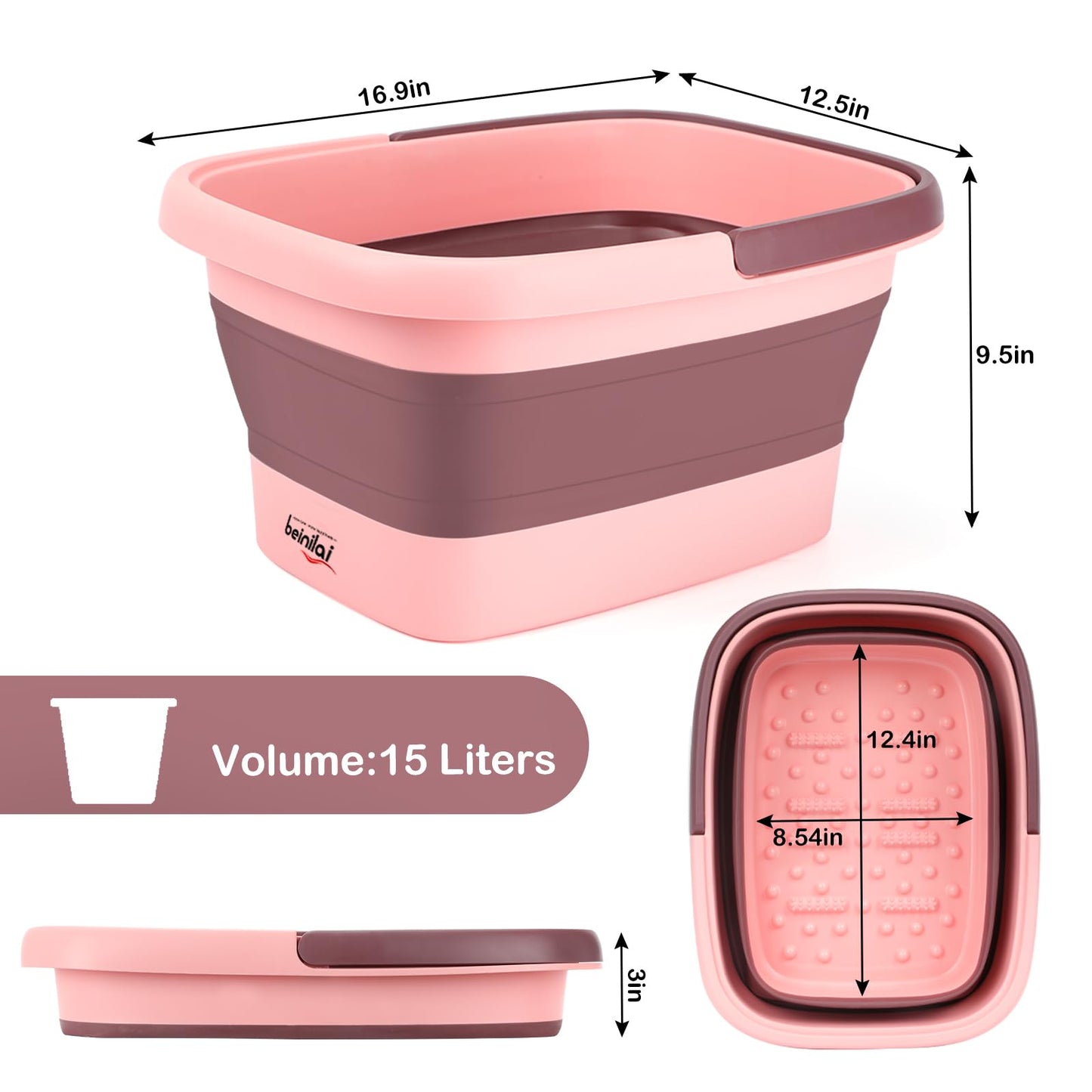 Foot Bath Collapsible Foot Soak Tub,Beinilai Collapsible Foot Bath Basin,Multifunction Plastic Basin with Handles,Foot Tub for Soaking Feet-Pink Beauty and Personal Care Beinilai