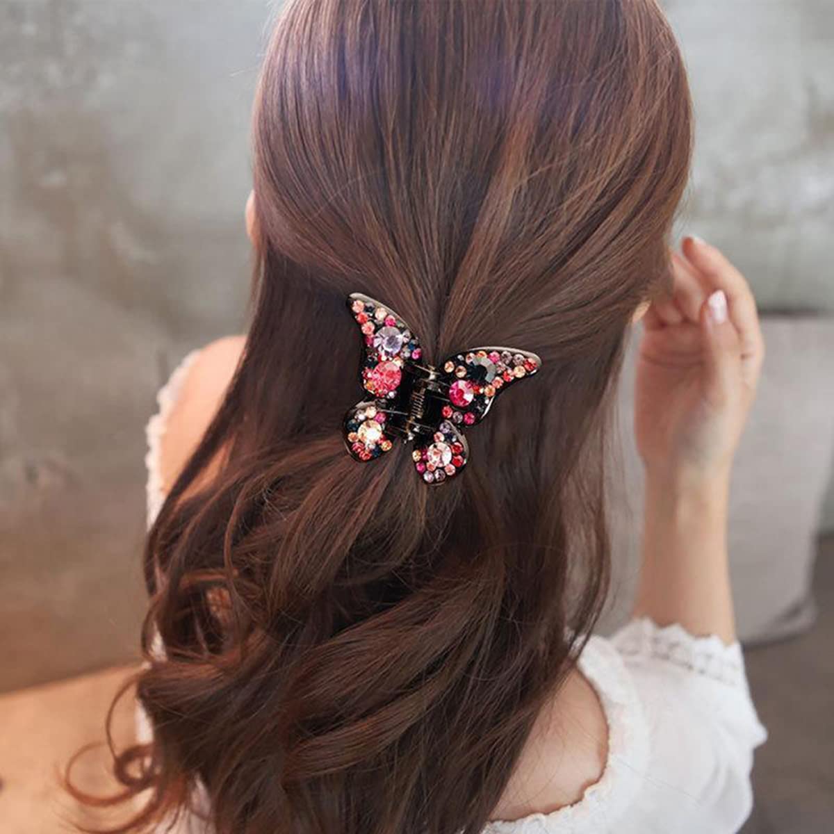 Yusier 4PCS Butterfly Rhinestone Claw Clips Elegant Rhinestone Hair Accessories for Women Black Butterfly Hair Clip Crystal Rhinestone Decorative Hair