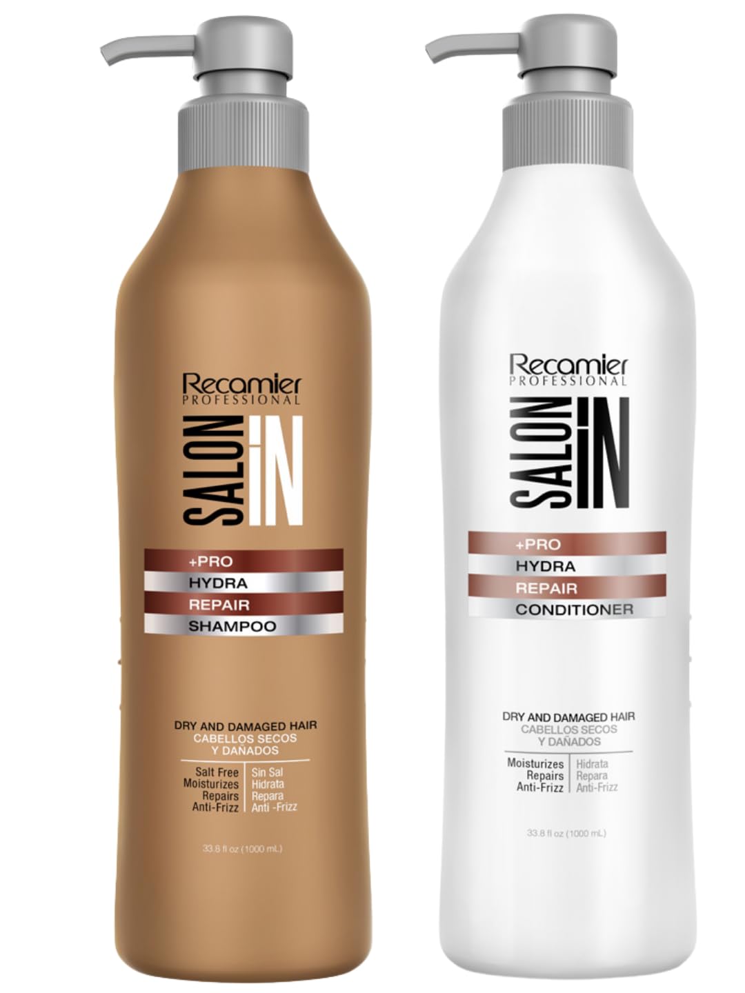 Salon In by Recamier | Hydra Repair Hair Shampoo & Conditioner Set (33.8 fl oz / 1000 ml) | Dry And Damaged Hair
