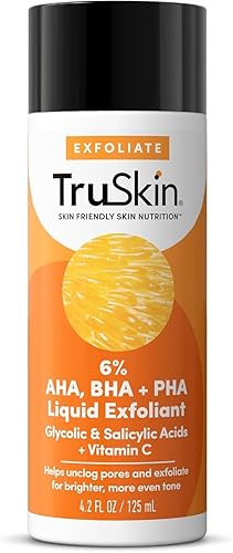 TruSkin BHA Liquid Exfoliant & Toner - PHA AHA BHA Gentle Exfoliator with Salicylic & Glycolic Acid, Vitamin C - Improve Appearance of Tone & Texture