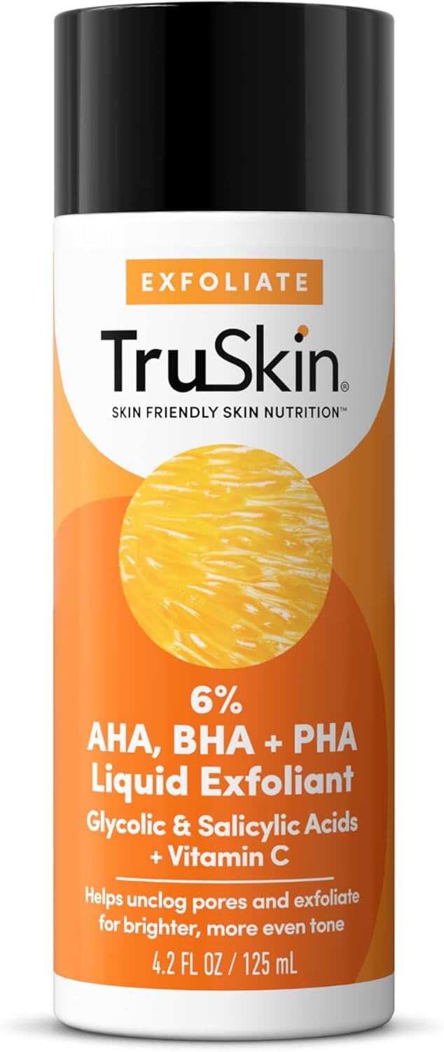TruSkin BHA Liquid Exfoliant & Toner - PHA AHA BHA Gentle Exfoliator with Salicylic & Glycolic Acid, Vitamin C - Improve Appearance of Tone & Texture