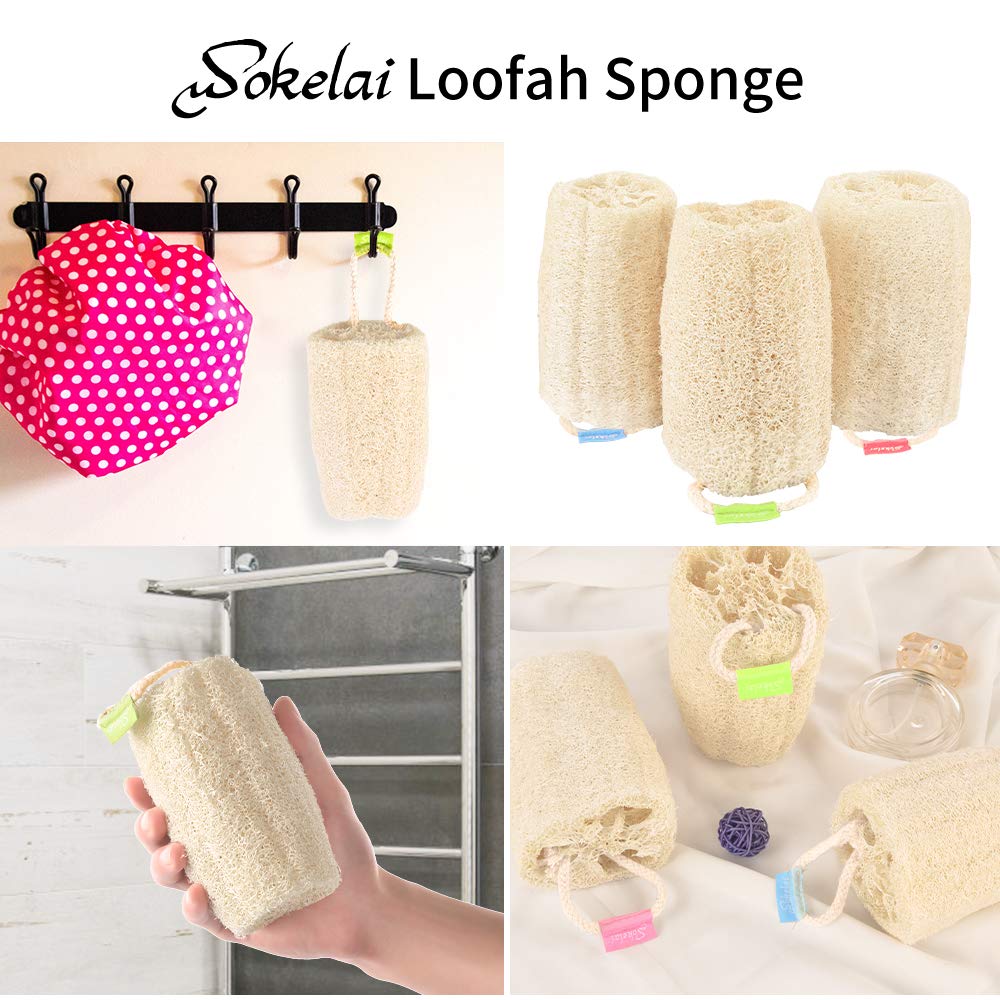 Natural Loofah Sponge - Exfoliating Body Scrubber for Shower Scrubbing, Organic Luffa Sponges, Egyptian Real Loofa, Bath Shower Puff for Bathing, Spa