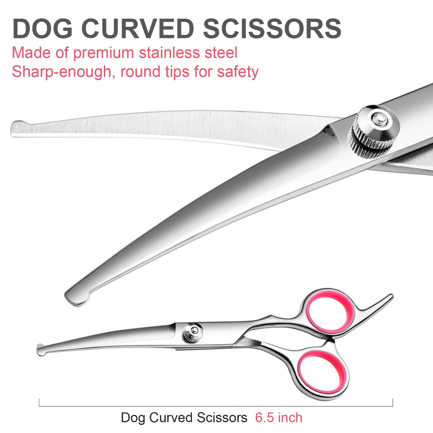 FAIGEO Dog Grooming Kit with Safety Round Tips Stainless Steel Professional Dog Shears Set - Thinning, Curved Scissors and Comb for Cat Pet