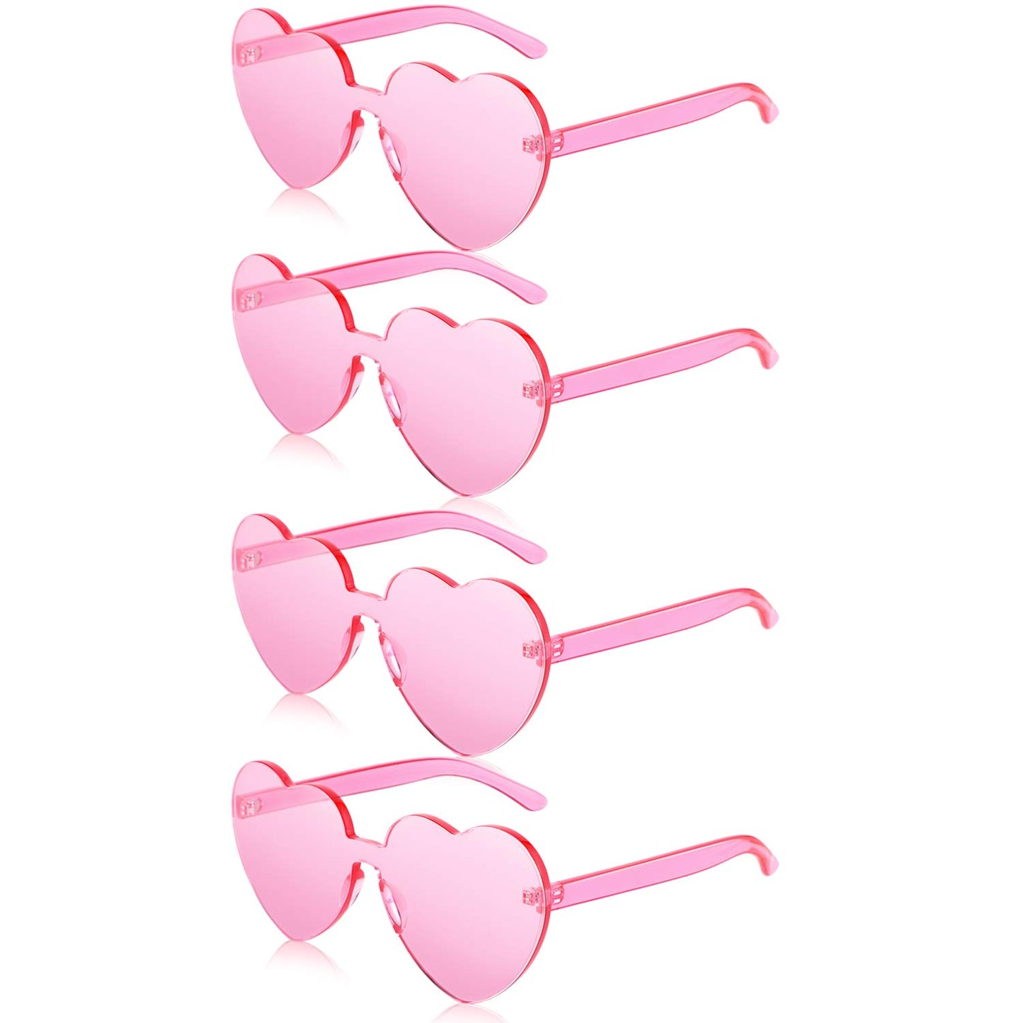 Gejoy 4 Pieces Heart Shaped Sunglasses for Women Men Valentine Gift Frameless Glasses(Light Pink)