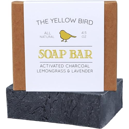 The Yellow Bird Natural Charcoal Soap Bar for Face, Body, Acne, and Sensitive Skin. Handmade with Organic Ingredients & Essential Oils