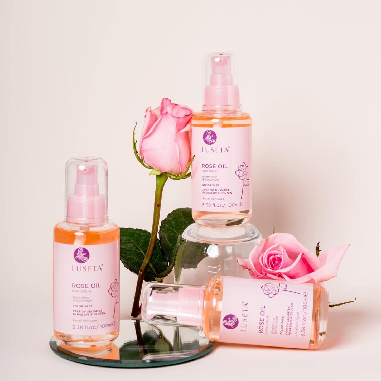 Luseta Rose Oil Hair Serum Moisturizing, Hydrating & Nourishing Serum for All Hair Types Dry Scalp Treatment 3.38oz