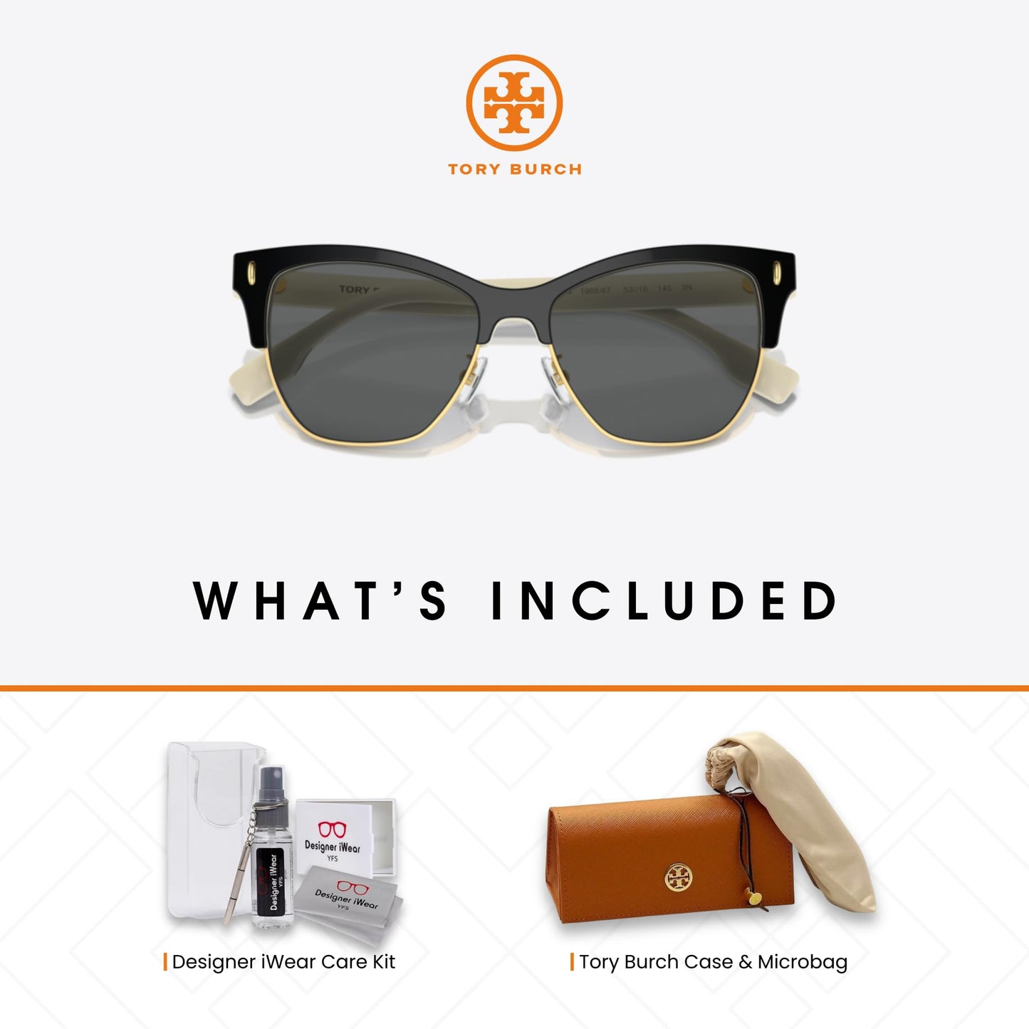 Tory Burch TY7199 198887 53MM Black/Dark Grey Cat Eye Sunglasses for Women +BUNDLE with ACCESSORY EYEWEAR KIT