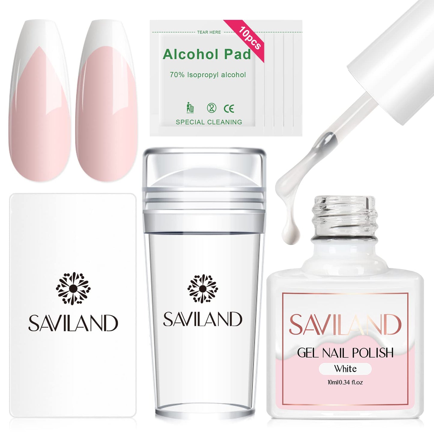 Saviland French Manicure Kit: French Tip Nail Stamp with White Gel Nail Polish Set, Jelly Silicone Nail Stamper Nail Stamper Kit for French Nails Home Beauty and Personal Care SAVILAND Default Title