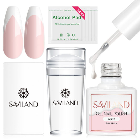 Saviland French Manicure Kit: French Tip Nail Stamp with White Gel Nail Polish Set, Jelly Silicone Nail Stamper Nail Stamper Kit for French Nails Home Beauty and Personal Care SAVILAND Default Title