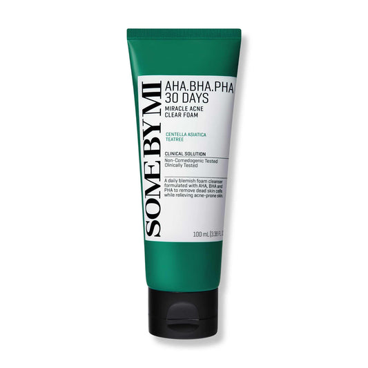 SOME BY MI AHA BHA PHA 30 Days Miracle Acne Clear Foam - 3.38oz, 100ml - Korean Acne Face Wash for Smooth & Clear Skin - Salicylic Acid Cleanser