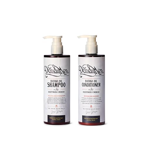 DandyMen Batana Oil Set - Hydrating Shampoo & Conditioner for Wavy & Curly Hair - Frizz Control & Curl Definition - Saffron Ember Scent