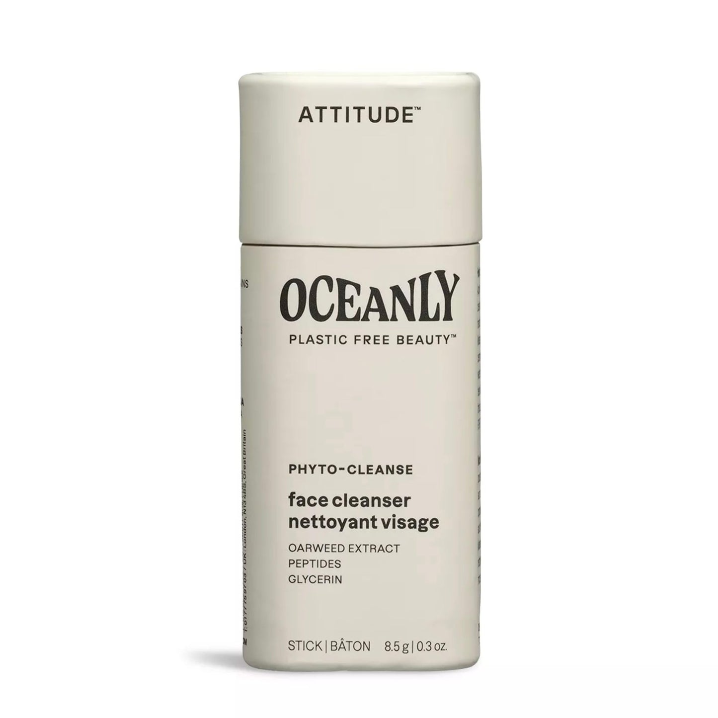 ATTITUDE Oceanly Face Cleanser Stick, EWG Verified, Plastic-free, Plant and Mineral-Based Ingredients, Vegan and Cruelty-free Beauty Products, PHYTO