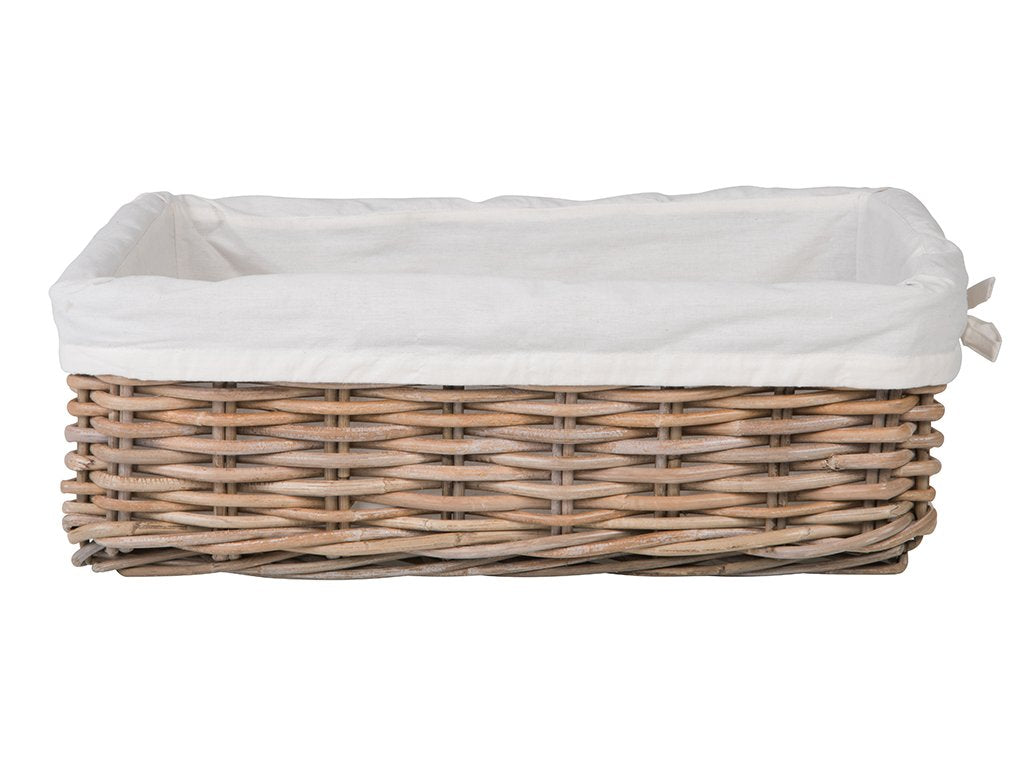 Kobo Rattan Shelf and Storage Basket with removable Liner, Gray, Small Size