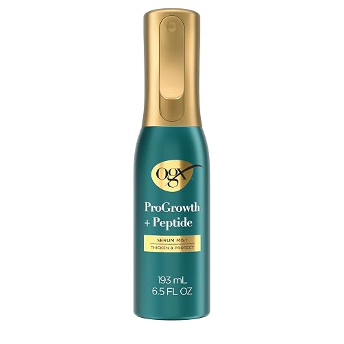 OGX ProGrowth + Peptide Serum Mist, Heat Protectant Spray Instantly Thickens Hair Root to Tip While Protecting from Breakage for Visibly Thicker