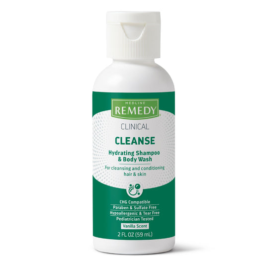 Medline Remedy Clinical Hydrating Shampoo & Body Wash (2 fl oz), Vanilla Scent, Cleanser, No-Rinse, Adults, Kids, Shower Or Bedside, Dimethicone Beauty & Personal Care Medline Remedy
