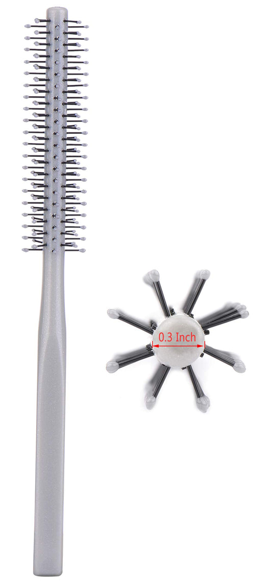 PERFEHAIR Small Mini Plastic Round Hair Styling Brush with Nylon Bristle for Short Hair Blow Drying, 1 Inch Diameter Barrel