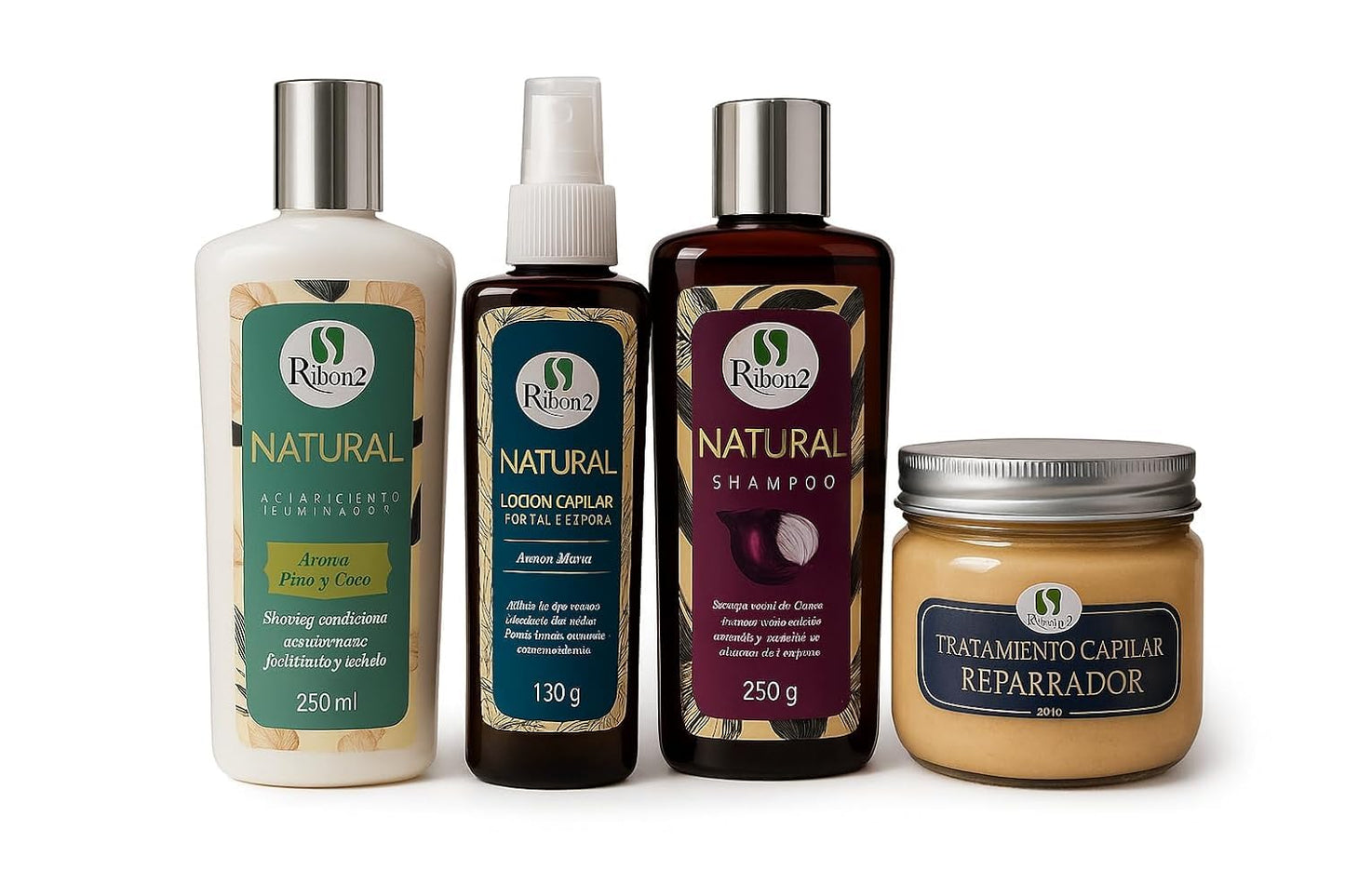 Ribon's Kit - Shampoo, Conditioner, Capilar Tonic, Repair Mask - Growth & Anti-Hair Loss Treatment - 4 Piece Kit - 250ml/130ml/300g