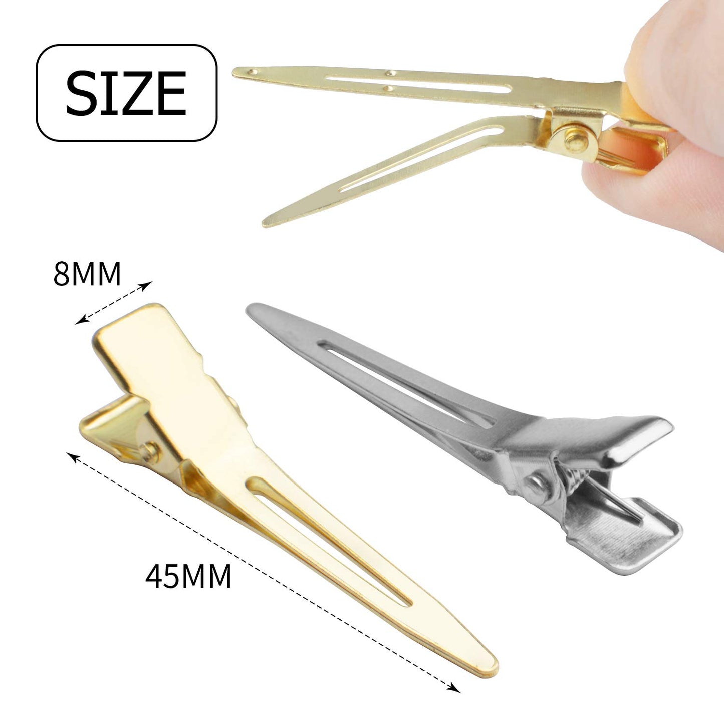 Jdesun 100pcs 1.77 Inches Single Prong Curl Clips Section Clips Metal Alligator Hair Clips Hairpins for Hair Extensions, 2 Colors